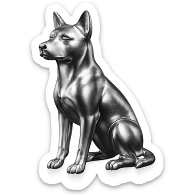               Apply a high-end, photorealistic metallic chrome material to the provided {subject}. The material should have a smooth, slightly curved surface with subtle reflections and soft shadows, resembling brushed or polished silver metal. Preserve the exact shape, proportions, and design of the original object. Set it against a solid black background (#000000) in 8K resolution. The lighting should enhance the beveled edges and reflective highlights, creating a sleek, premium finish. {subject} = dog sticker