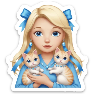 woman holding baby cats with ribbons and crystals sticker