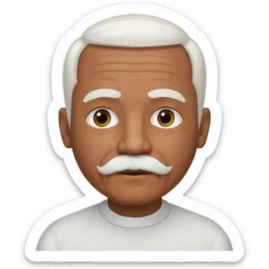 An elderly man emoji with medium-dark skin tone, short neatly trimmed white hair around the sides and back of his head, a bald top, and well-groomed facial hair — a small white mustache paired with a short rounded white goatee that frames his mouth. sticker