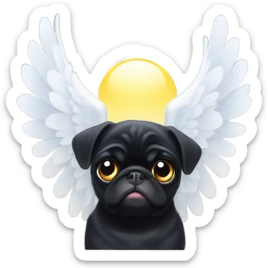 Black Pug with angel wings and halo sticker