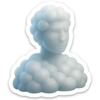 A person from the shoulders up, entirely composed of fluffy white convex clouds sticker