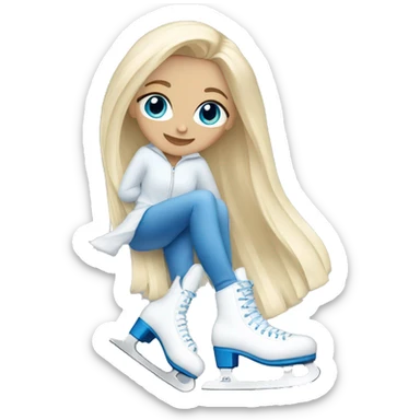 Blonde hair and blue eyed woman wearing white ice skates sticker