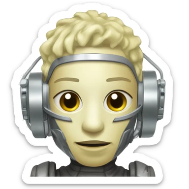 Pastel light yellow hair cyborg with silver respirator mask and circuits sticker