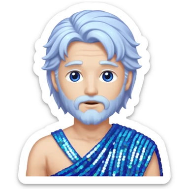 Uranus Sky God with long white hair, periwinkle sequin toga sticker