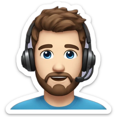 twitch emote husband with brown hair fade haircut and a full beard with blue eyes wearing gaming headset, with different emotions sticker