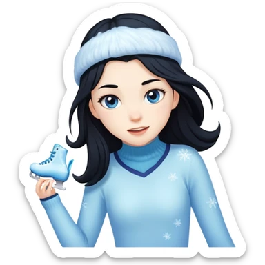 pale girl with long black hair ice skating sticker