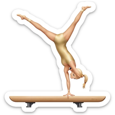 An artistic emoji of a professional sports acrobat performing a stunning balance pose on a narrow beam. The acrobat showcases perfect control, flexibility, and strength, executing an elegant handstand. The background features a bright gymnastics arena with spotlights. sticker