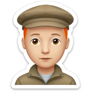 a bald man wearing a flap cap looking really hopeful sticker