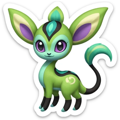 Colorful fuzzy Exotic Meloetta-Virizion-Venom-Stitch-Fakémon-creature-hybrid sticker