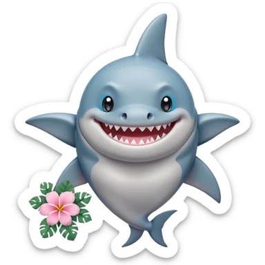 A cute chubby shark with hawaii pastel flower necklace, posing proudly. sticker