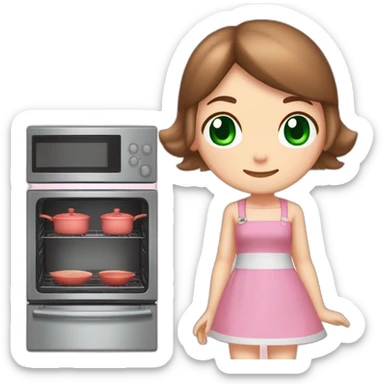 brown hair like dirty blonde girl with dark green eyes home cooker dress like cooking mama dress color pink nintendo ds like sticker