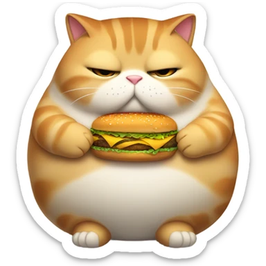 fat obese cat crying holding a burger sticker