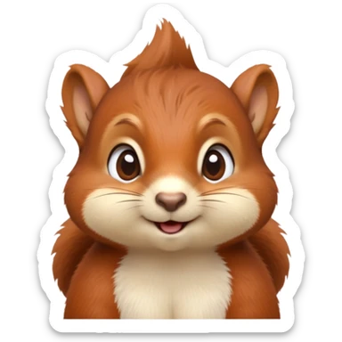 cinematic-cute-squirrel-portrait-emoji,-head-tilted-playfully-and-inquisitively,-featuring-a-fluffy,-vibrant-auburn-fur-with-a-delicate-cream-belly-and-a-bushy-tail,-round,-sparkling-eyes-filled-with-curious-mischief, sticker