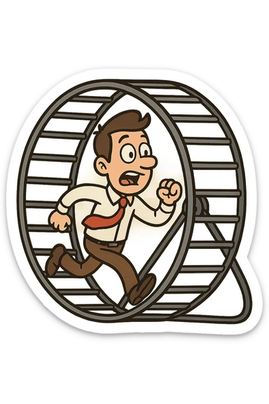 Uomo che corre dentro la ruota del criceto sticker