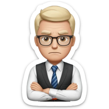 Frowns with Glasses, Strict Teacher: Man with square glasses, vest and tie, arms crossed, angry face

 sticker
