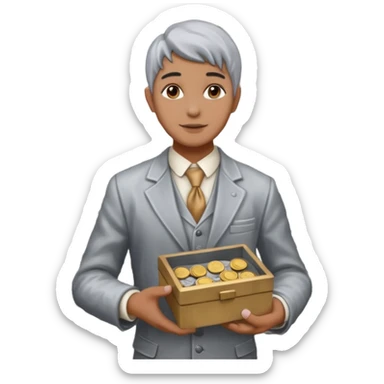 Living statue (silver paint),Street Performers,background street setup, with coins box sticker