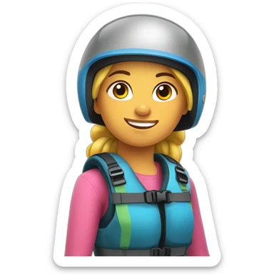 rafting girl wearing helmet and vest posing with paddle sticker