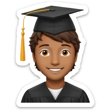 brown man, short wavy hair, Brunette with graduation sticker