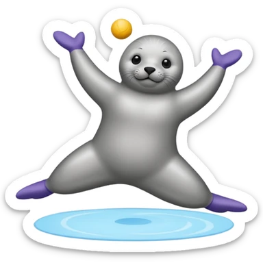 A seal performing gymnastics and juggling on ice sticker
