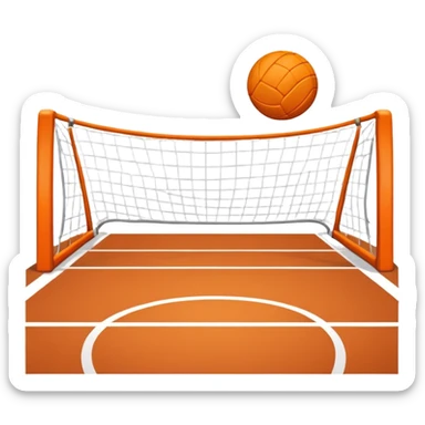 A handball on the court, with the goalposts in the background. The scene captures the ball mid-flight as it heads toward the goal, emphasizing the dynamic and fast-paced nature of the game, with clear court lines and a sense of movement in the air. sticker
