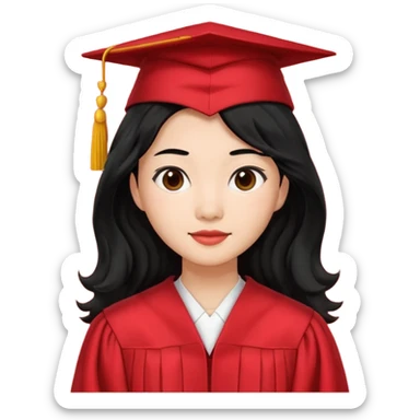 Graduate red asian black hair with wavy hair long  sticker