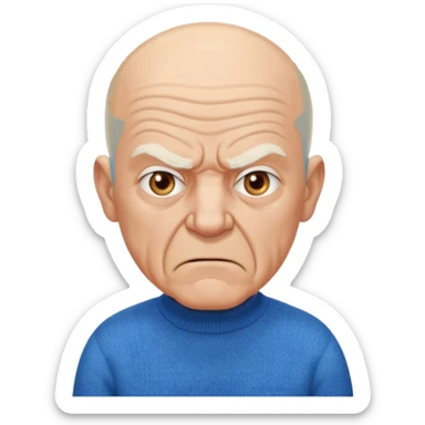 Old man, angry, blue sweater, bald
 sticker