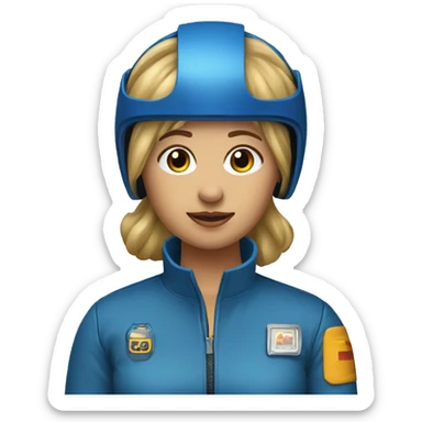 Honey blonde woman in blue helmet and blue flight jumpsuit  sticker