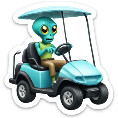 Alien driving a golf cart sticker