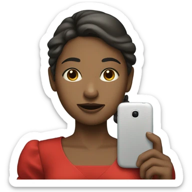 a white skin girl in a red dress holding a cell phone sticker