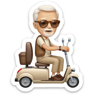 An old man wearing sunglasses on a mobility scooter sticker