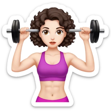 brunete curl medium hair woman white skin working out sticker
