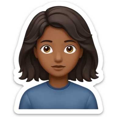 This is a cartoon-style avatar of a person with dark light wave hair, brown skin, and a calm expression sticker