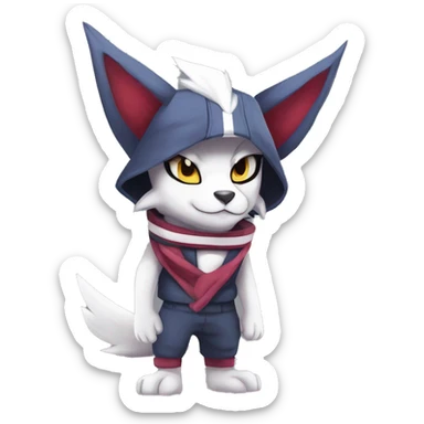 Cool Anthro Absol-Noibat-Zangoose-Lycanroc-Quilava-Litten-Sphynx-Pokémon with edgy stripes collar punk techwear cool fiddler-hat Full Body sticker