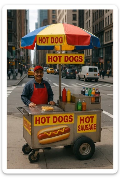 hotdog seller in New York with cart sticker