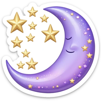 Beautiful sparkly glittery shiny pretty pastel lilac lavender Violet crescent and stars scenery aesthetic decorations sticker