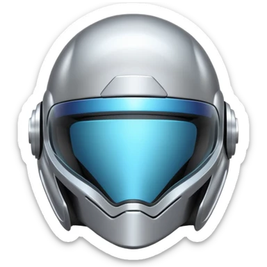 A futuristic helmet emoji made of silver chrome, smooth aerodynamic shape, minimal visor detail, reflective metallic surface, sci-fi aesthetic, iOS emoji style, centered on clean white background sticker
