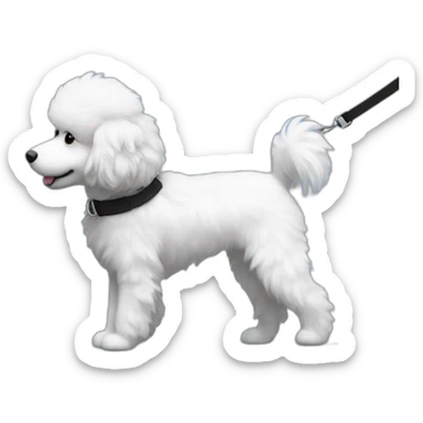 side profile medium sized fluffy black and white doodle on a leash going for a walk sticker