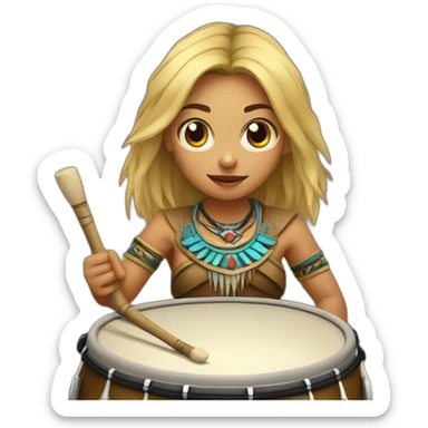 Blond Female shaman playing drum sticker