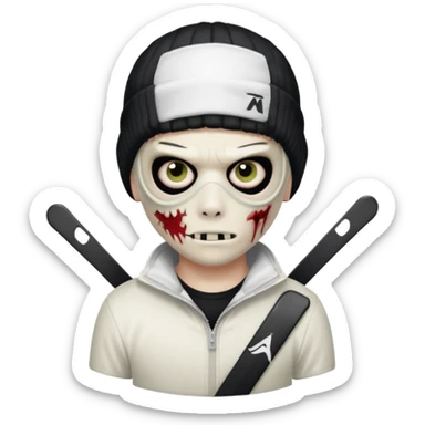 zombie boy with emo hair and white shirt with a ski mask on hair from Nike da syna sticker