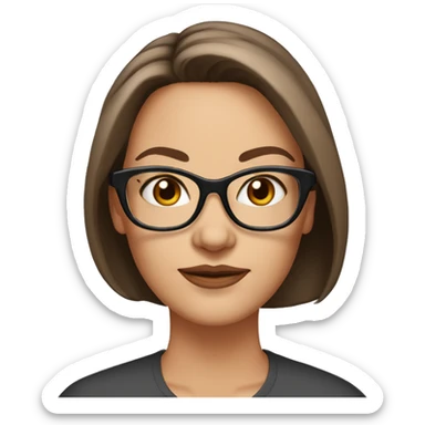 50 years old girl
long brown hair with straight styling
light skin
glasses with refined frame
Brown eyes with cat eye liner sticker