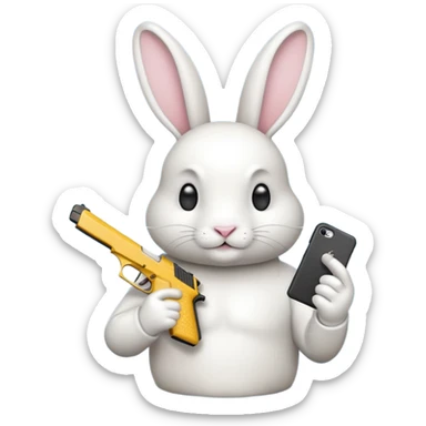Crea un emoji de un conejo sosteniendo una glok realista de iPhone con  dos alas sticker