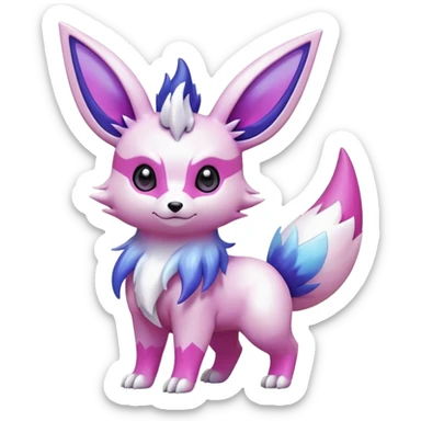 Shiny White with Violet and Indigo and pink-iridescent-gradients-colored markings Eevee-Liepard-Zangoose-Pokémon-Digimon-Fakémon-fusion-hybrid-creature sticker