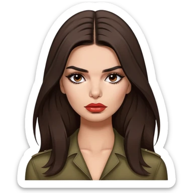 Emily Ratajkowski, brunette fashion model with long dark hair, pouty lips, and defined eyebrows sticker