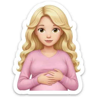 Blonde long wavy hair lady pregnant with light pink sweater  sticker