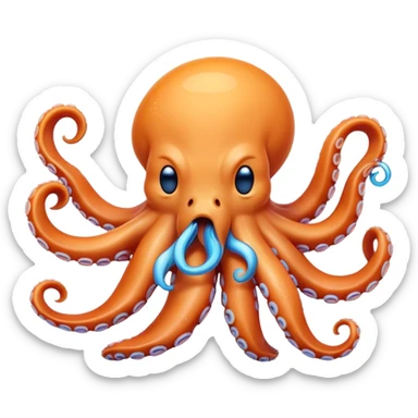 Cinematic Cute Yawning Octopus Portrait Emoji, Head tilted slightly with a dramatic, wide-open yawn, showcasing a plump, light orange body decorated with delicate blue rings and loosely draped arms with sleepy, half-closed eyes, Simplified yet irresistibly adorable features, highly detailed, glowing with a soft, cozy underwater glow, high shine, relaxed yet expressive, stylized with a hint of whimsical aquatic charm, soft glowing outline, capturing the essence of a drowsy yet affectionate octopus that appears ready to stretch and yawn its way out of the screen! sticker