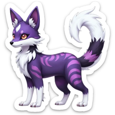 Kawaii dark black purplish blackish edgy fantasy ethereal feline-vernid-sergal-monster-furret-Lycanroc-umbreon-fursona animal creature full body with intricate markings  sticker