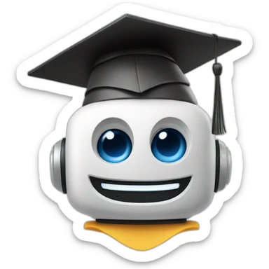 happy robot with mortarboard on its head sticker