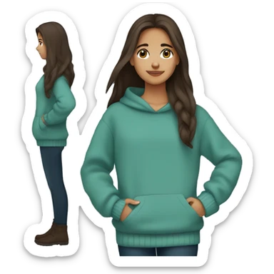 teenage girl, hispanic, long brown hair, brown eyes, teal sweater, winter sweater sticker