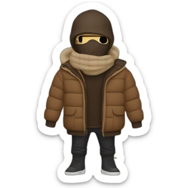 guy with a tan bear balaclava with and  brown puffer jacket  sticker