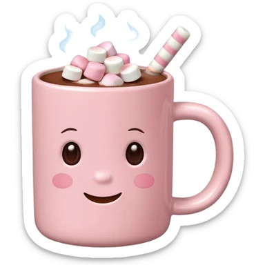 light pink mug with hot chocolate and marshmallows sticker